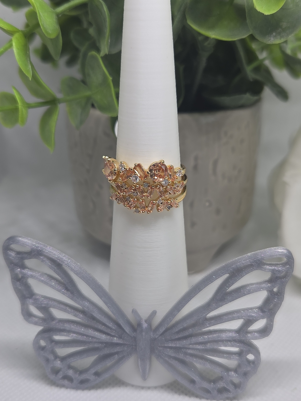 BP Smokey Topaz Three Ring Set On Gold Plating